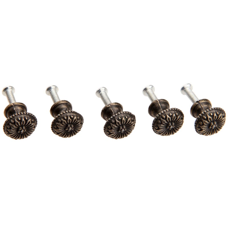 dophee 5Pcs Antique Brass Little Knobs, Small Round Drawer Pulls Handles for Jewelry Box Cupboard Wardrobe Cabinet Wooden Box Desk, 0.67"x 0.59" - Image 1